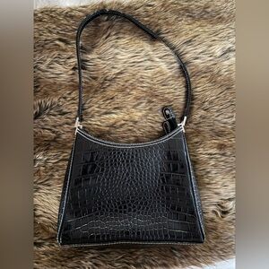 Liz Claiborne Black Croc-Embossed Shoulder Bag